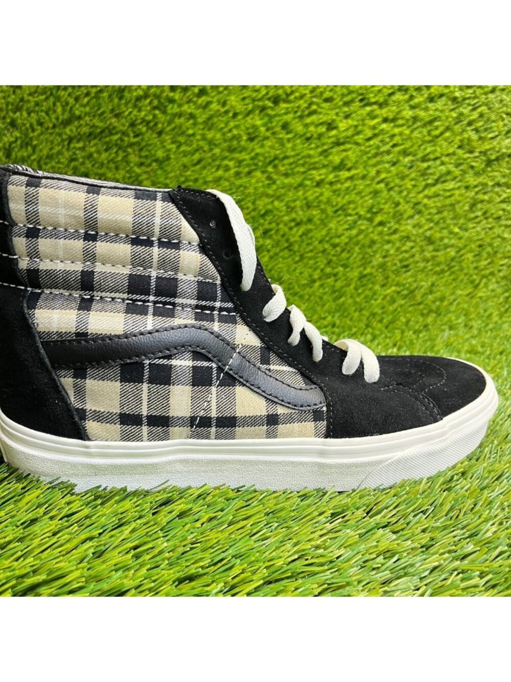 Vans Sk8-Hi Plaid Mix Womens Size 8 Black White Athletic Skate Shoes Sneakers